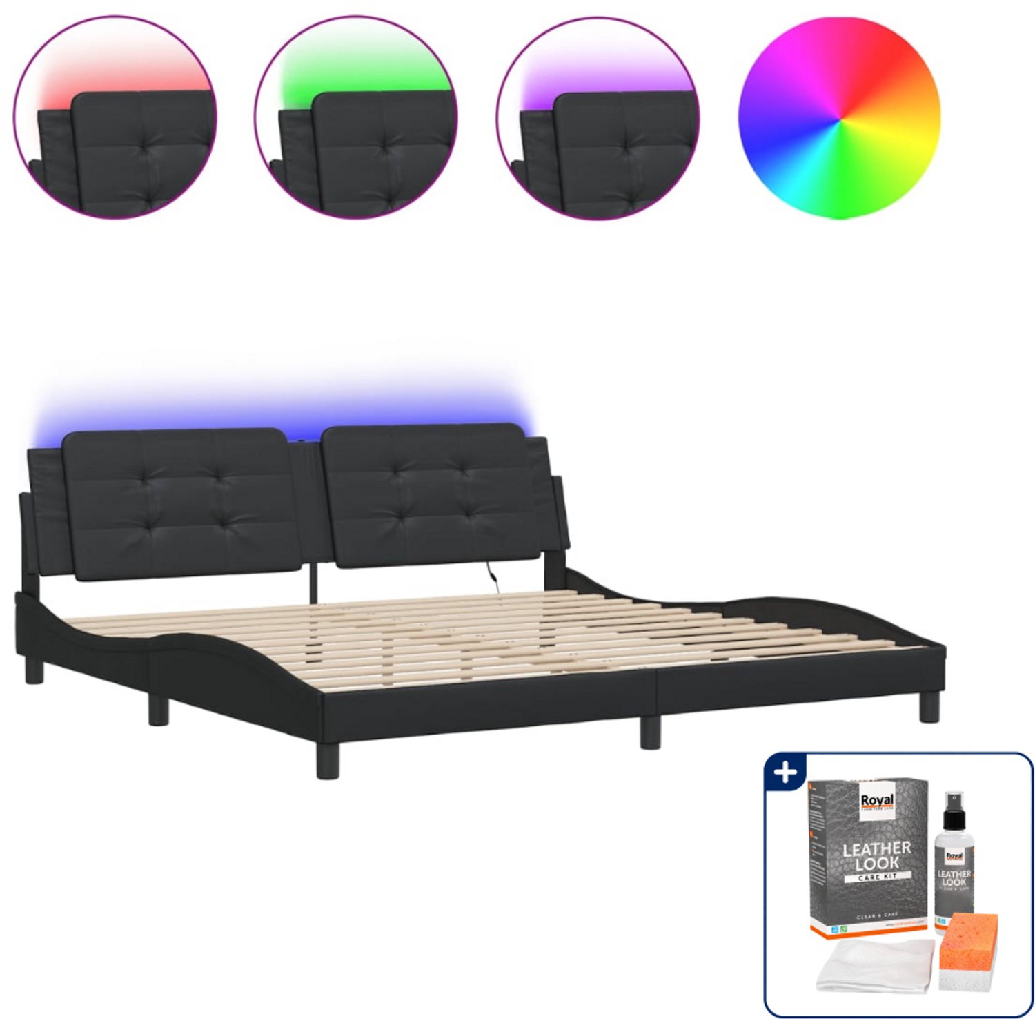 vidaXL Zadar bedframe - 200 x 200 cm - zwart - Inclusief onderhoudsset voor kunstleer 150 ml