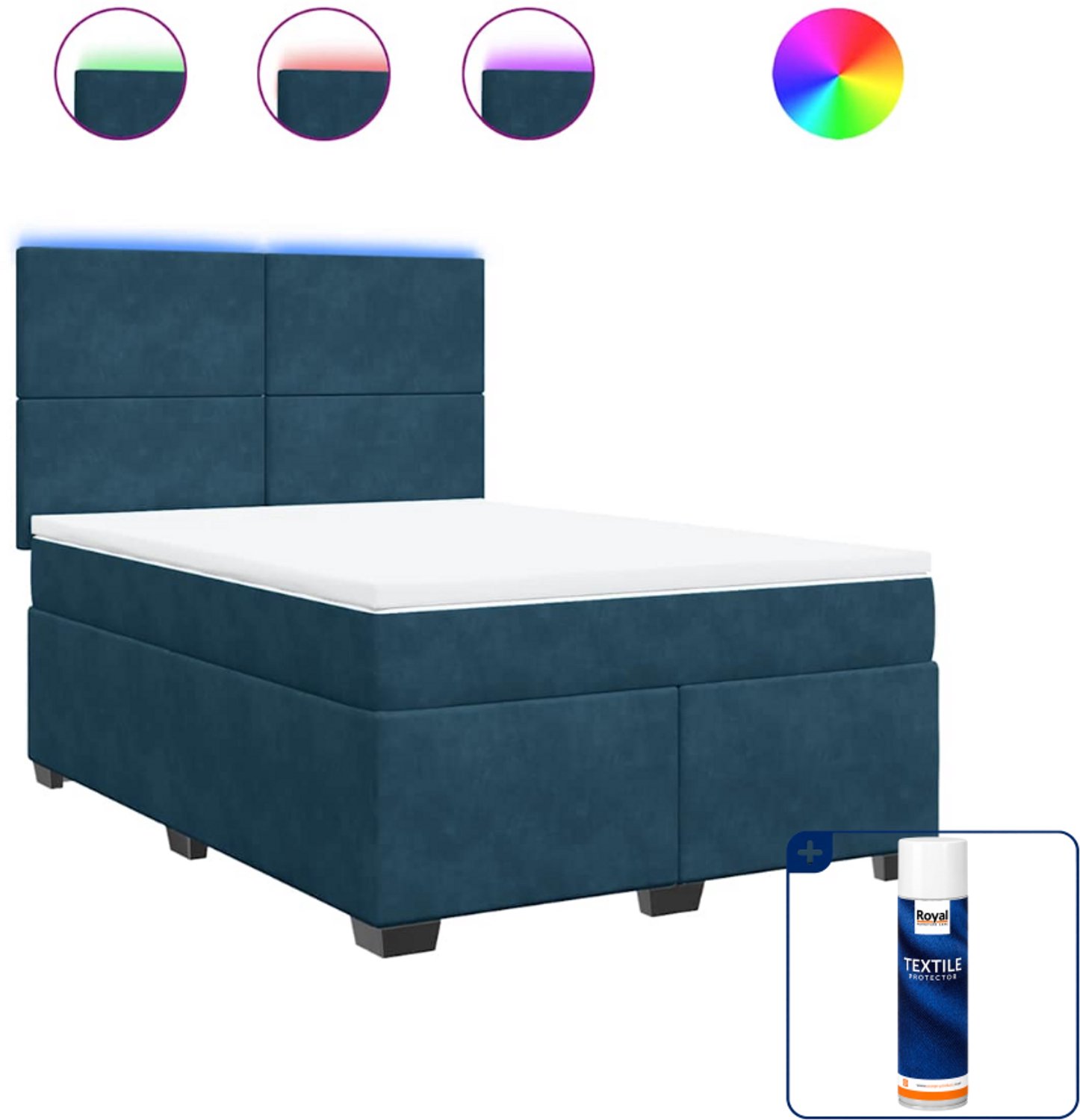 vidaXL boxspring - queensize - 160 x 200 cm - fluweel - blauw - Inclusief textielbeschermer 500 ml