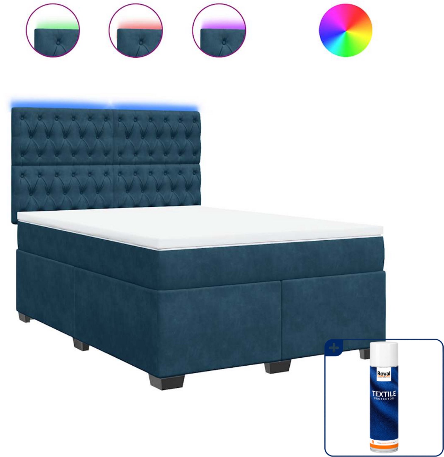 vidaXL boxspring met matras - 140 x 190 cm - fluweel - blauw - Inclusief textielbeschermer 500 ml