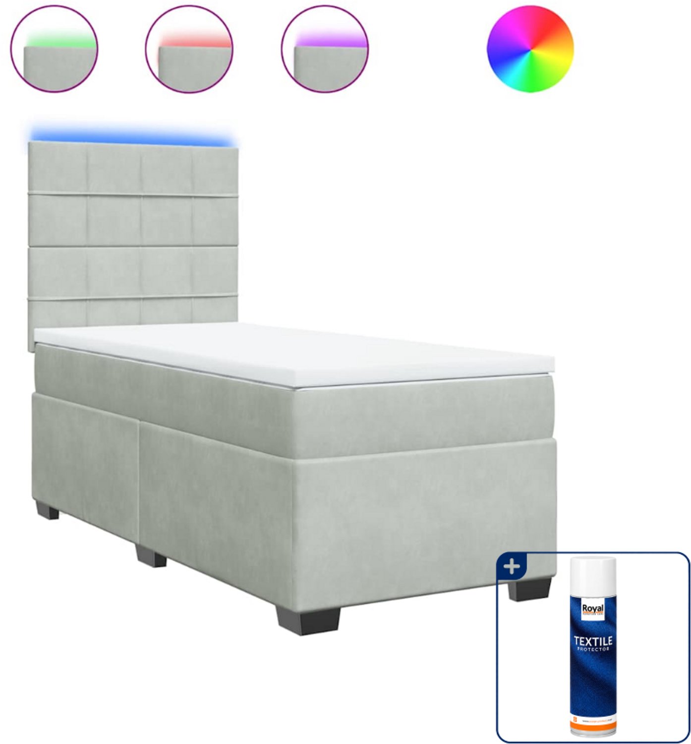vidaXL boxspring met matras - 80 x 200 cm - fluweel - lichtgrijs - Inclusief textielbeschermer 500 ml
