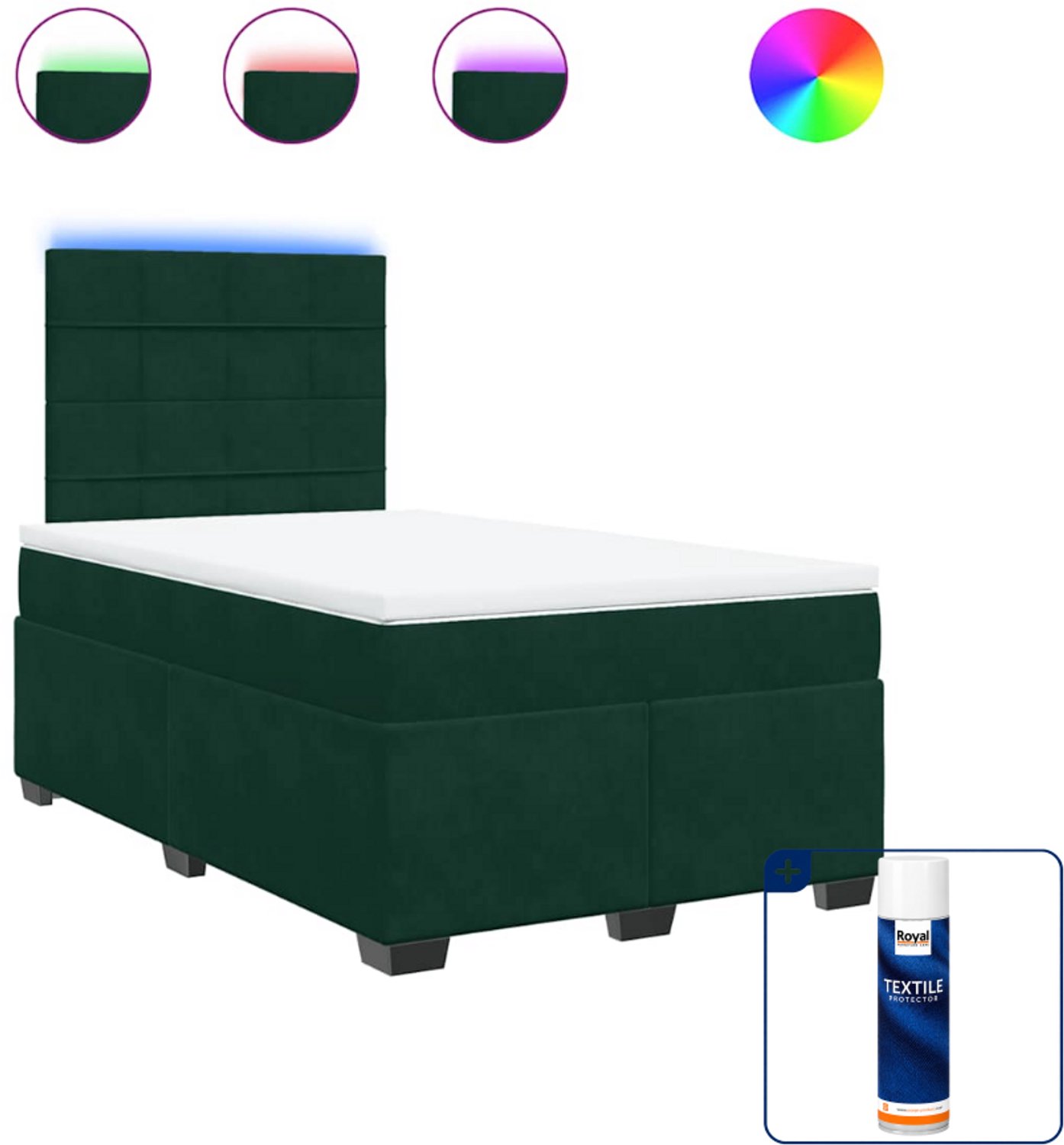 vidaXL boxspring met matras - 120 x 190 cm - fluweel - donkergroen - Inclusief textielbeschermer 500 ml