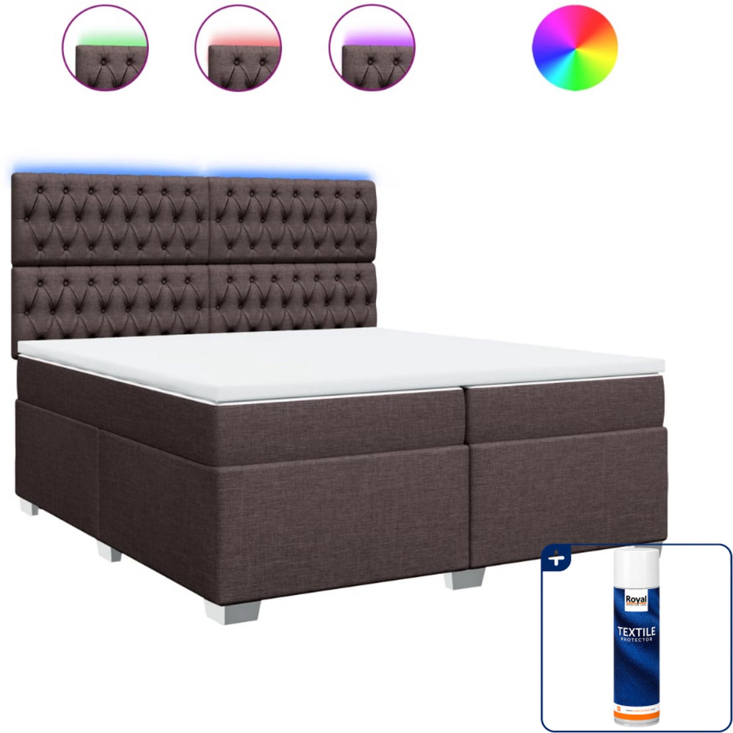 vidaXL boxspring - Super kingsize - 200 x 200 cm - donkerbruin - Inclusief textielbeschermer 500 ml