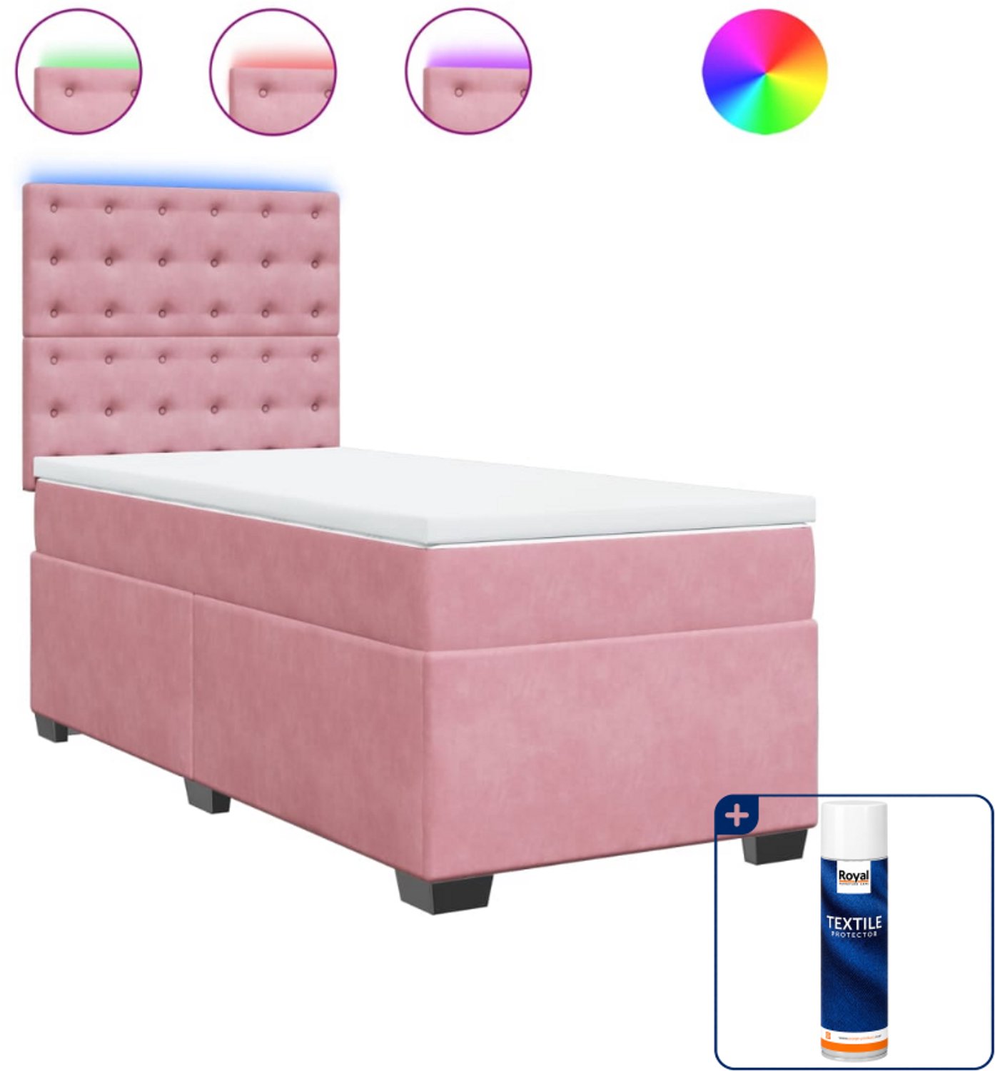 vidaXL boxspring met matras - 90 x 200 cm - fluweel - roze - Inclusief textielbeschermer 500 ml