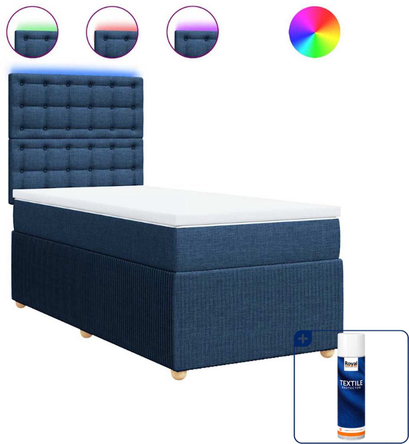 vidaXL boxspring met matras - 90 x 190 cm - stof - blauw - Inclusief textielbeschermer 500 ml