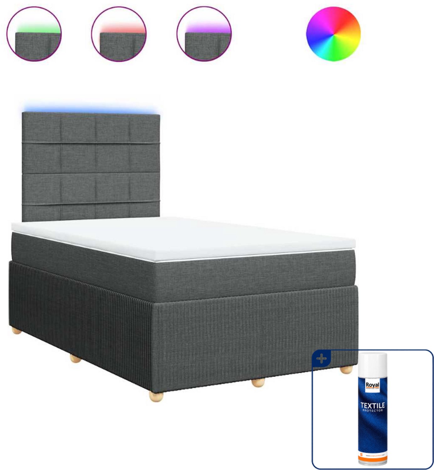 vidaXL boxspring met matras - 120 x 190 cm - stof - donkergrijs - Inclusief textielbeschermer 500 ml