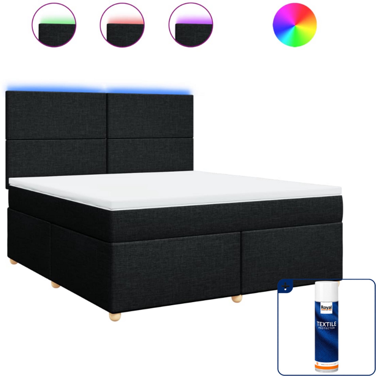 vidaXL boxspring Kingsize - 180 x 200 cm - stof - zwart - Inclusief textielbeschermer 500 ml