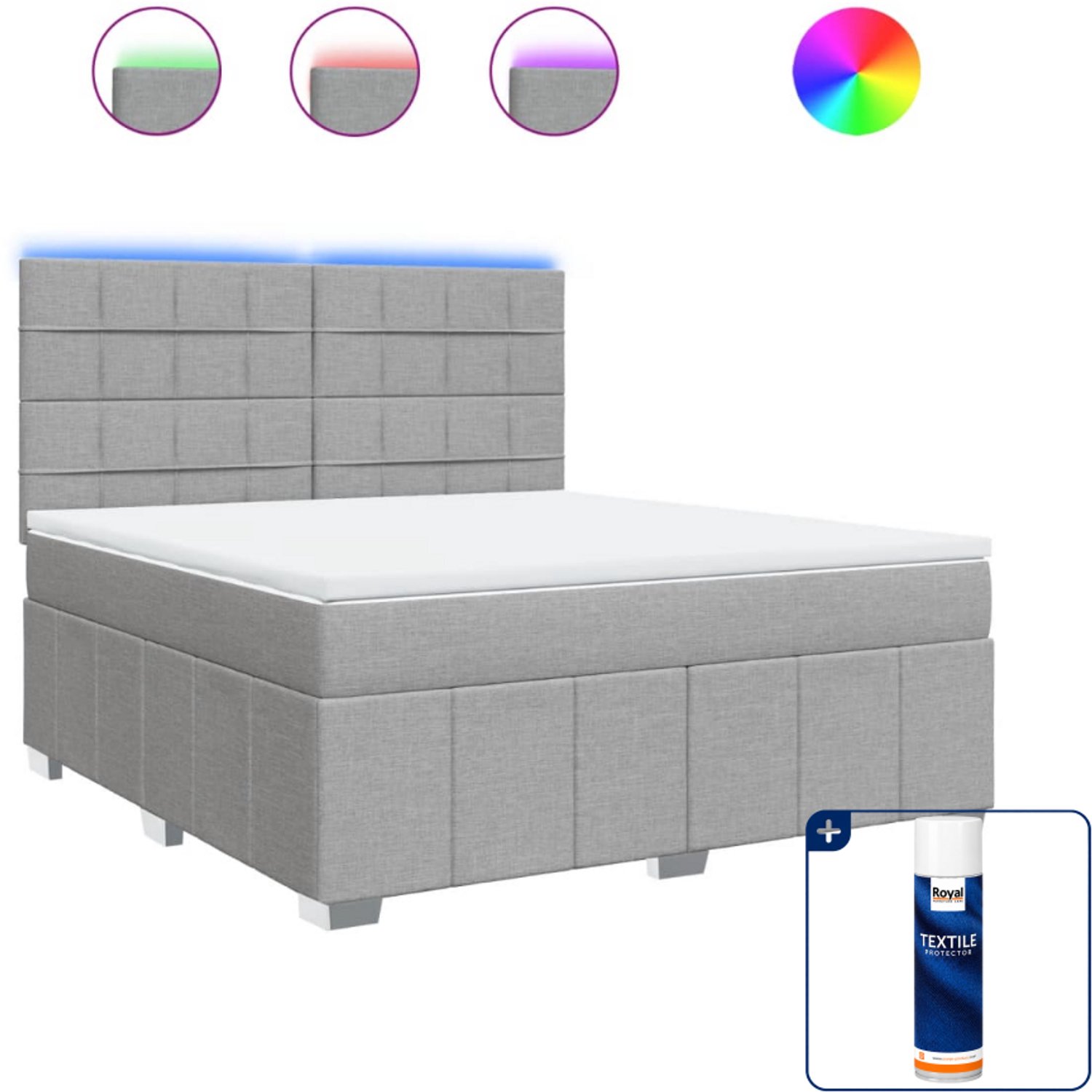 vidaXL Boxspring Kingsize - 180 x 200 cm - stof - lichtgrijs - Inclusief textielbeschermer 500 ml