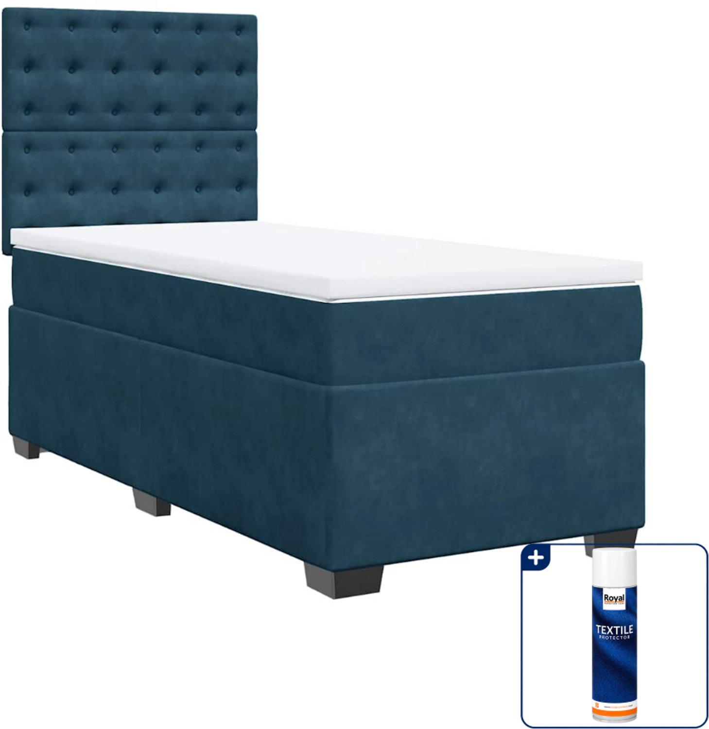 vidaXL boxspring met matras - 90 x 190 cm - fluweel - donkerblauw - Inclusief textielbeschermer 500 ml