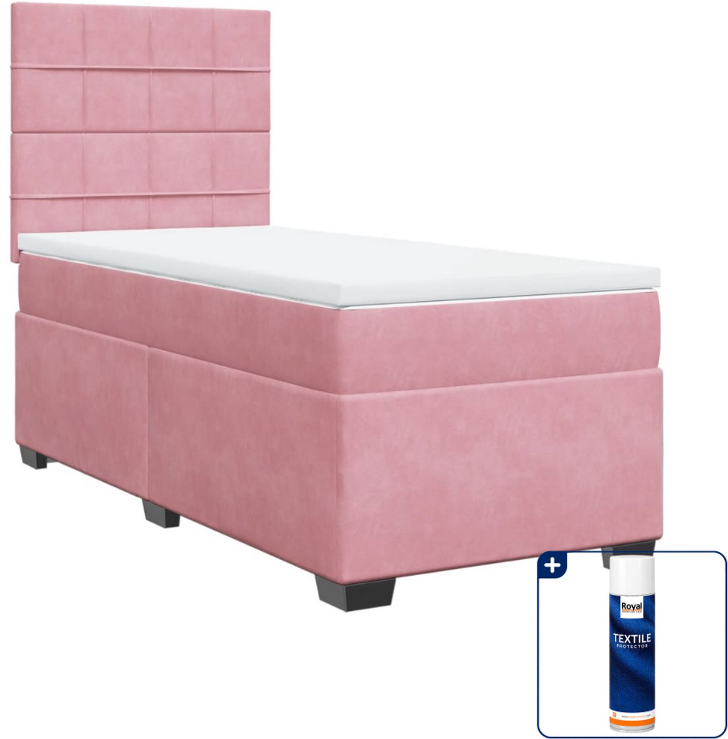 vidaXL boxspring met matras - 80 x 200 cm - fluweel - roze - Inclusief textielbeschermer 500 ml