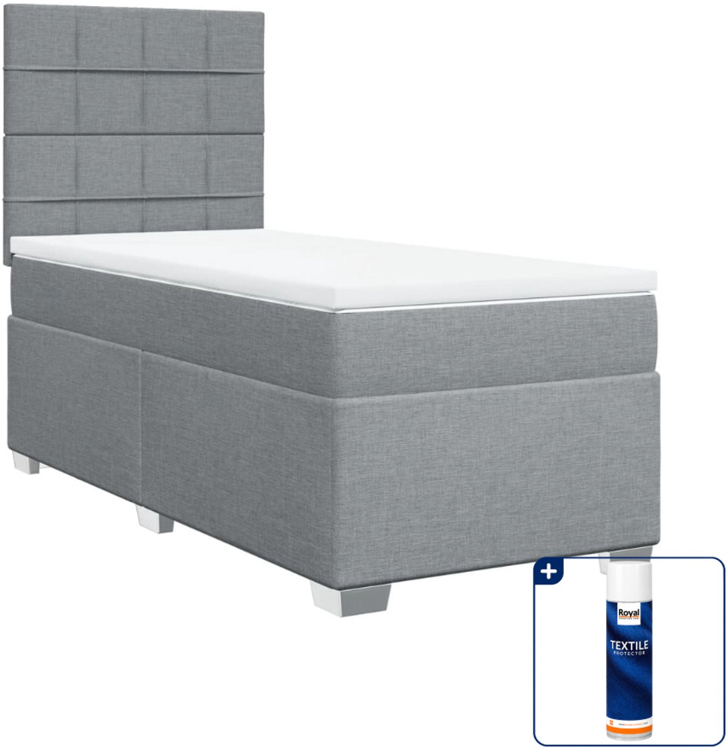 vidaXL boxspring met matras 90 x 200 cm - stof - lichtgrijs - Inclusief textielbeschermer 500 ml