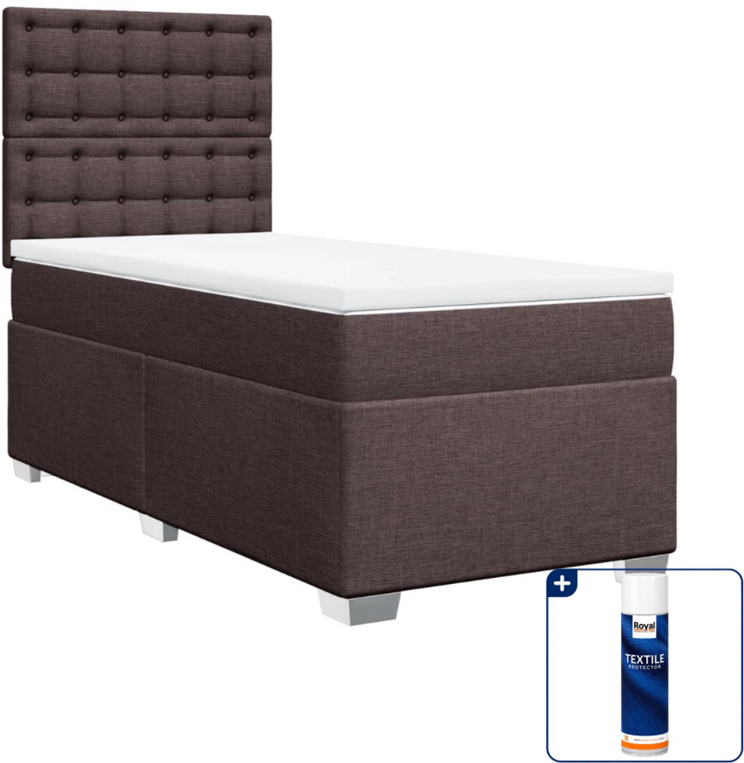 vidaXL boxspring met matras 80 x 200 cm - donkerbruin - Inclusief textielbeschermer 500 ml