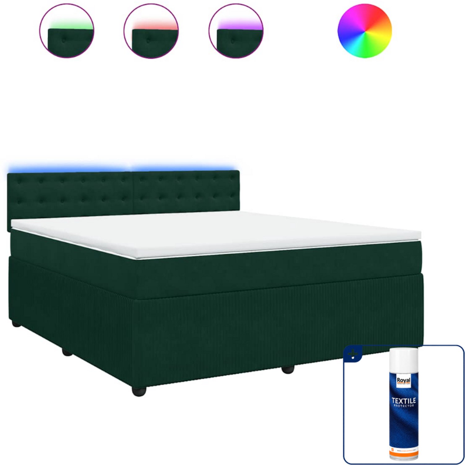 vidaXL boxspring met matras - Kingsize - 180 x 200 cm - donkergroen - Inclusief textielbeschermer 500 ml