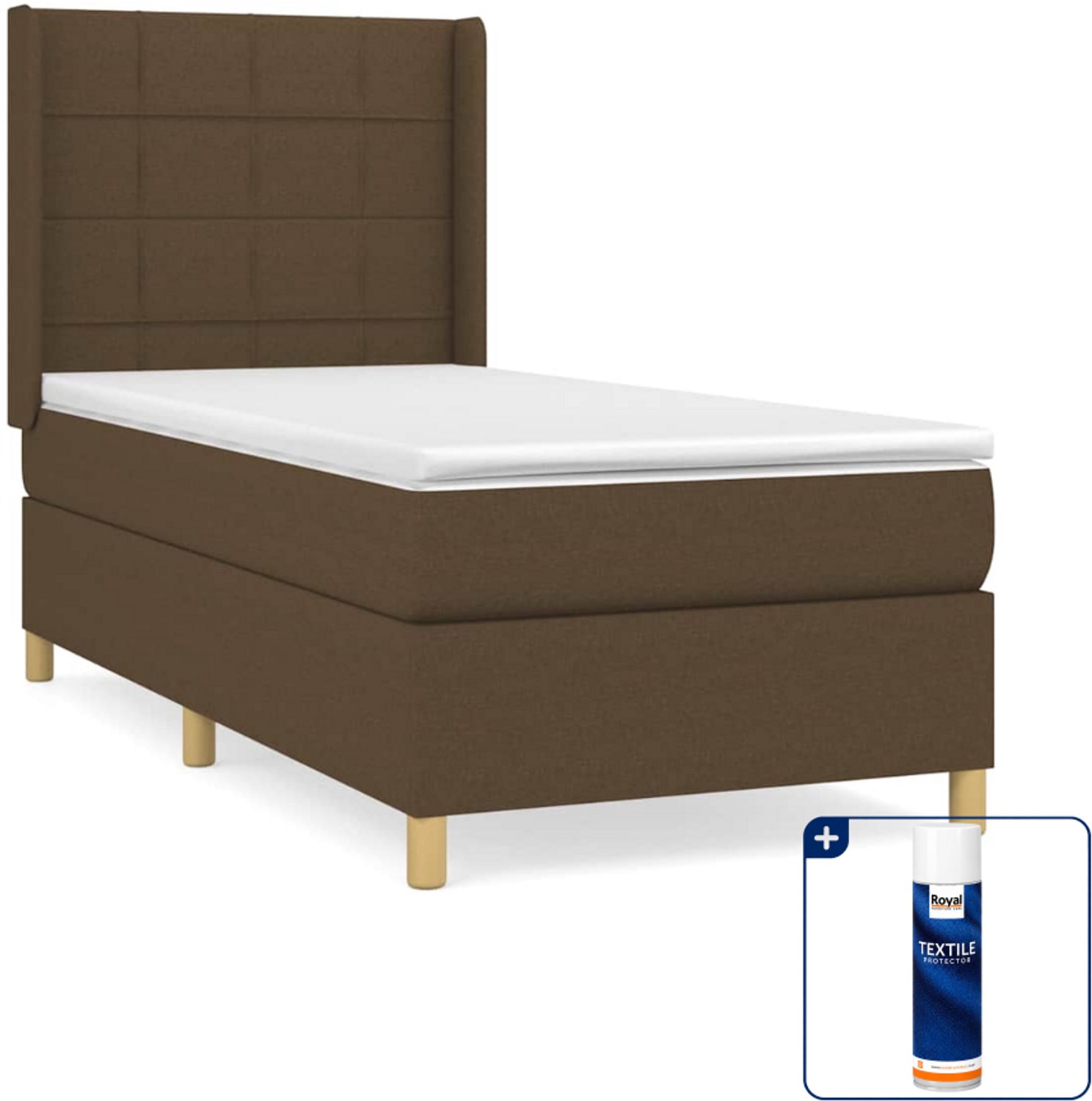 vidaXL boxspring met matras 100 x 200 cm - stof - donkerbruin - Inclusief textielbeschermer 500 ml