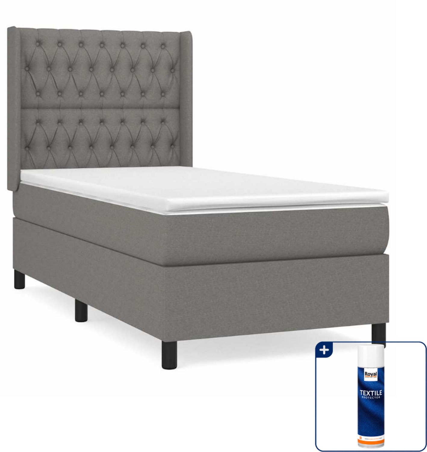 vidaXL boxspring met matras 90 x 190 cm - stof - donkergrijs - Inclusief textielbeschermer 500 ml