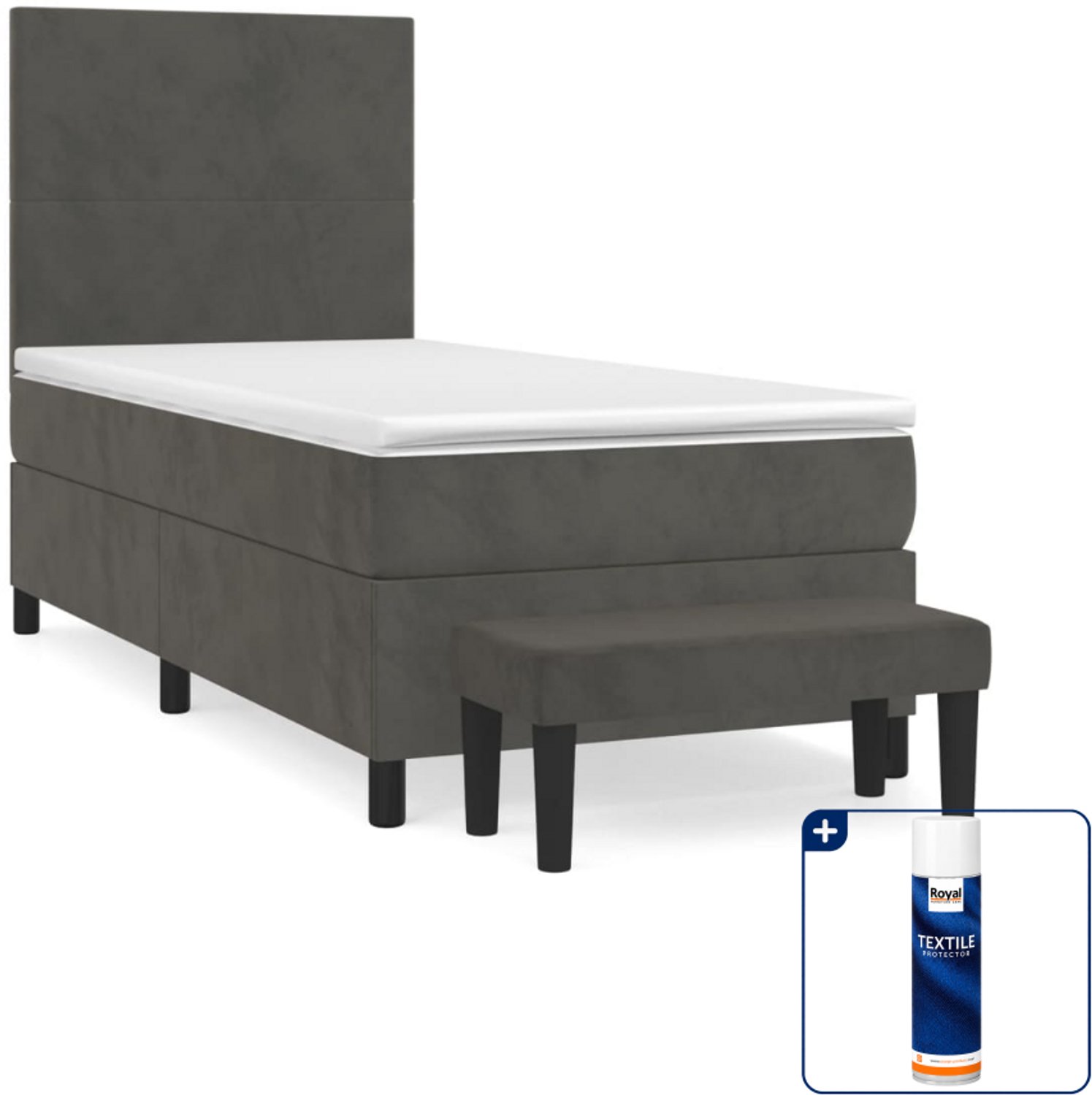 vidaXL boxspring met matras en bankje - 80 x 200 cm - fluweel - donkergrijs - Inclusief textielbeschermer 500 ml