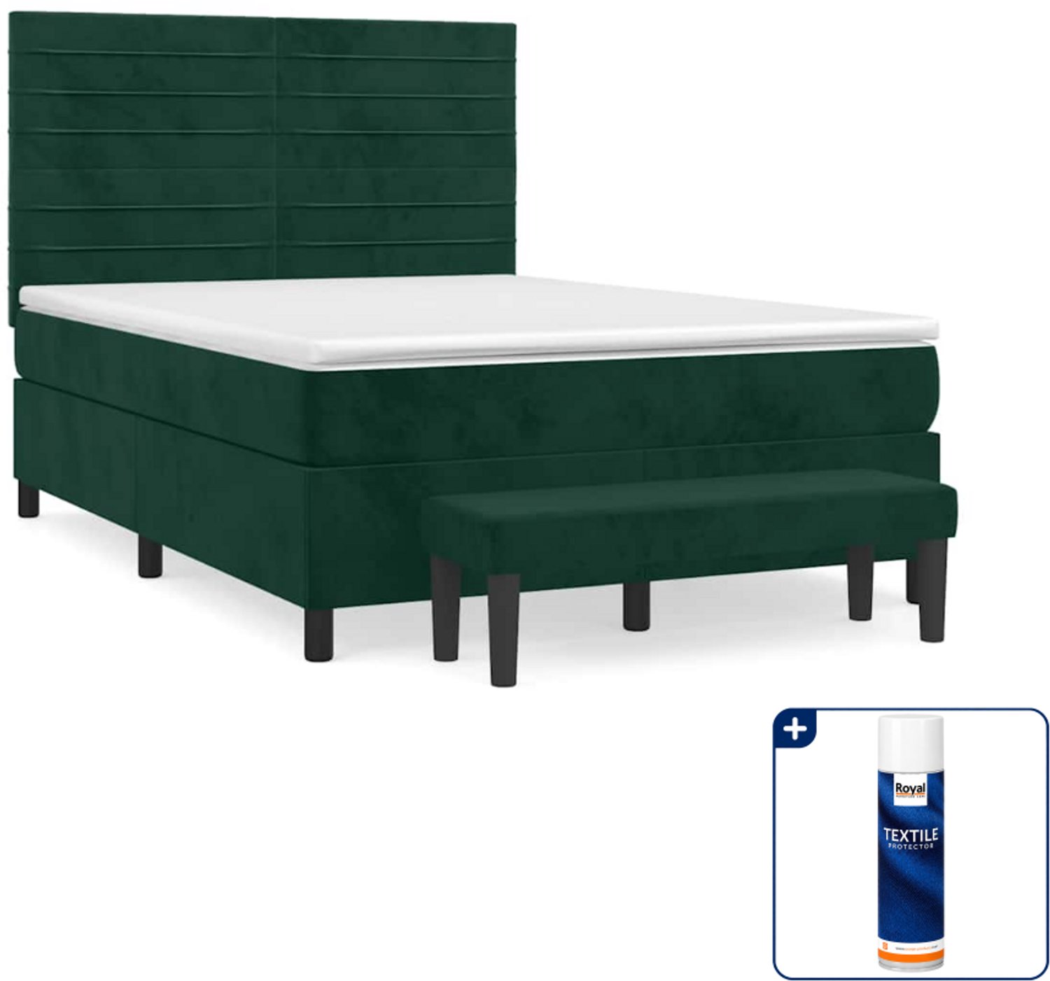 vidaXL Boxspring met matras - Small double - 140 x 200 cm - donkergroen - Inclusief textielbeschermer 500 ml