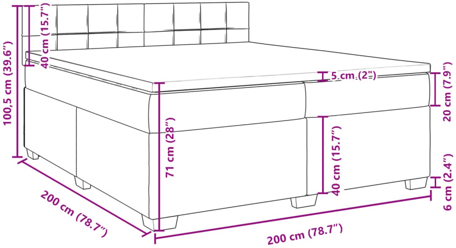 vidaXL Boxspring - Super kingsize - 200 x 200 cm - stof - taupe - Inclusief textielbeschermer 500 ml