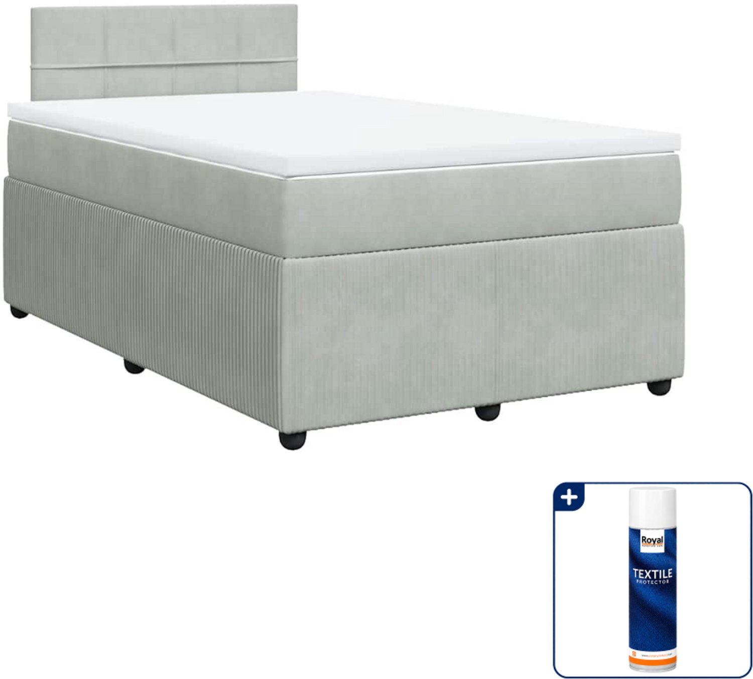 vidaXL boxspring met matras 120 x 190 cm - fluweel - lichtgrijs - Inclusief textielbeschermer 500 ml
