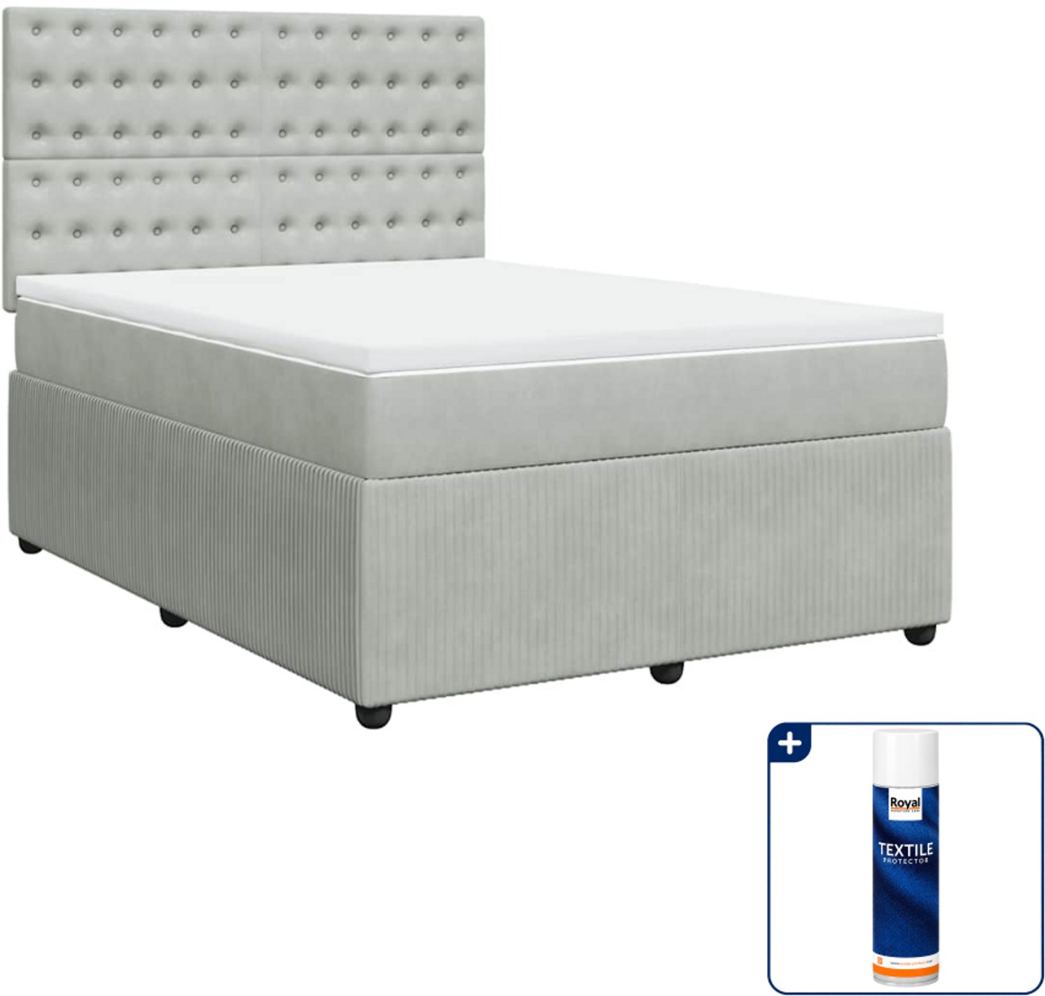 vidaXL Queensize boxspring met matras - 160 x 200 cm - fluweel - lichtgrijs - Inclusief textielbeschermer 500 ml