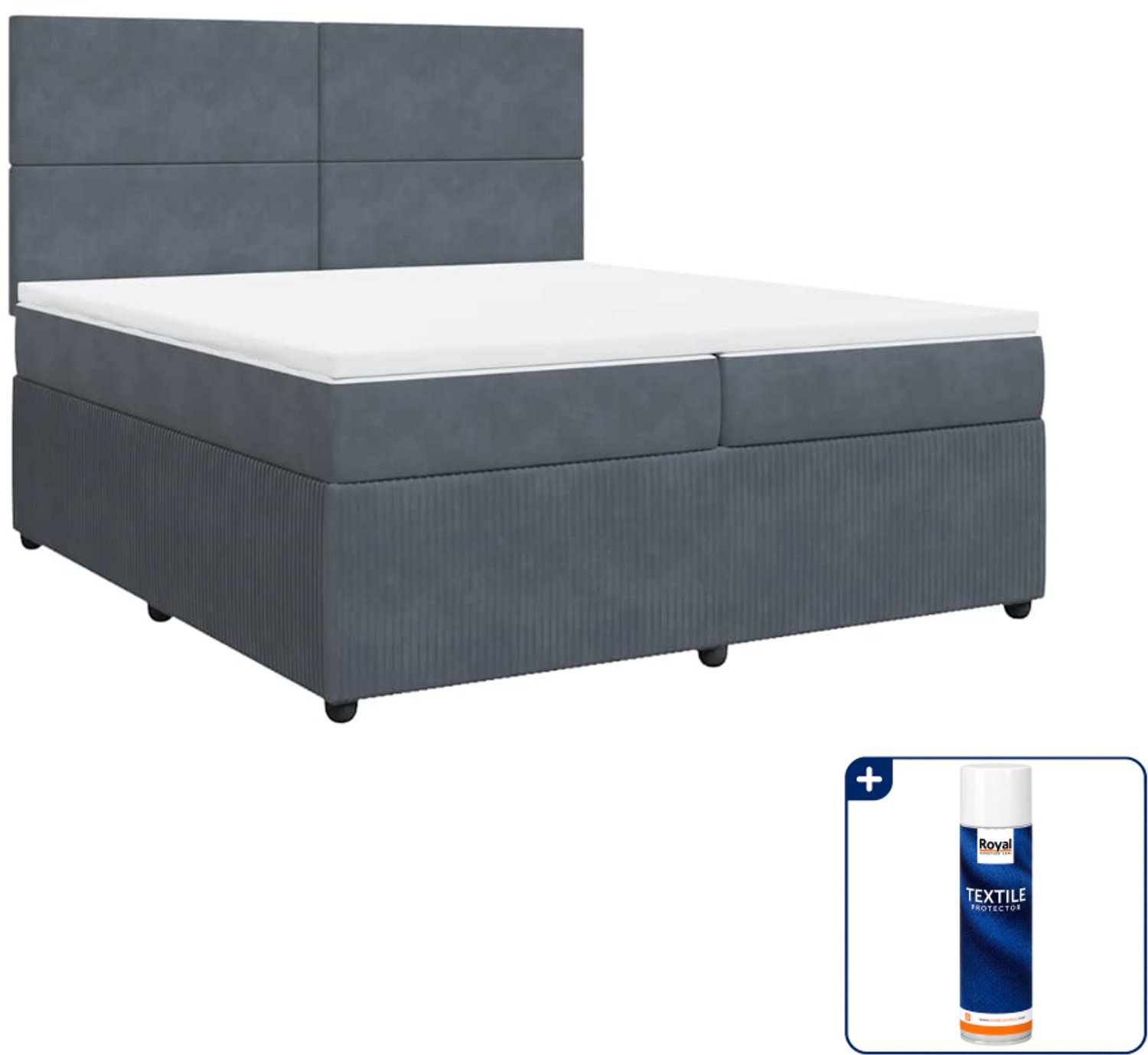 vidaXL boxspring - 200 x 200 cm - fluweel - donkergrijs - Inclusief textielbeschermer 500 ml