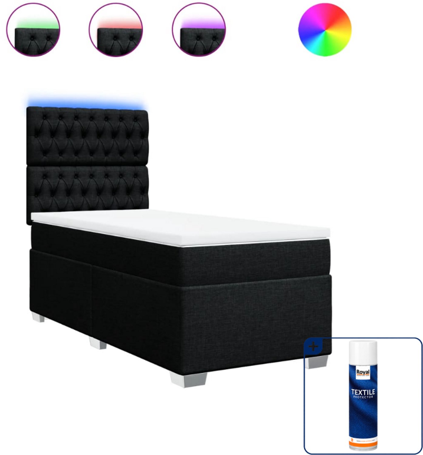 vidaXL boxspring met matras - 100 x 200 cm - stof - zwart - Inclusief textielbeschermer 500 ml
