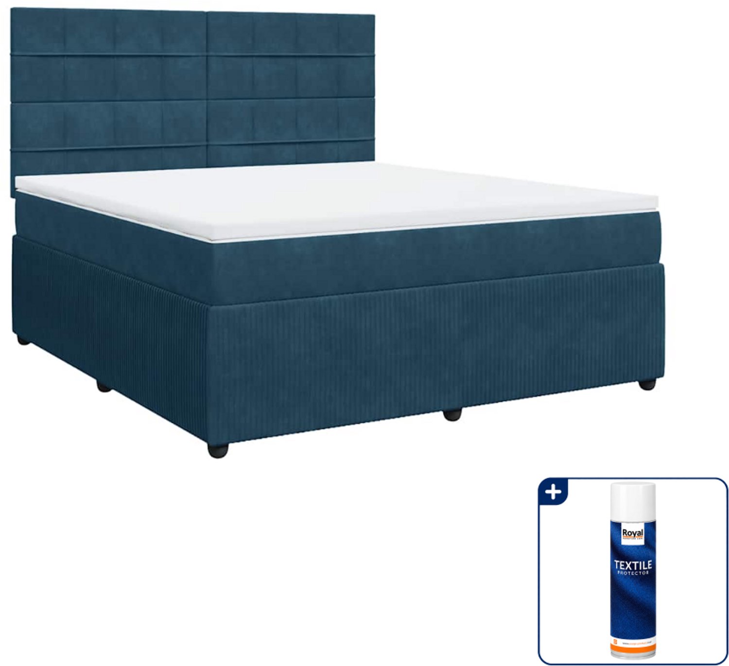 vidaXL Kingsize boxspring met matras - 180 x 200 cm - donkerblauw - Inclusief textielbeschermer 500 ml