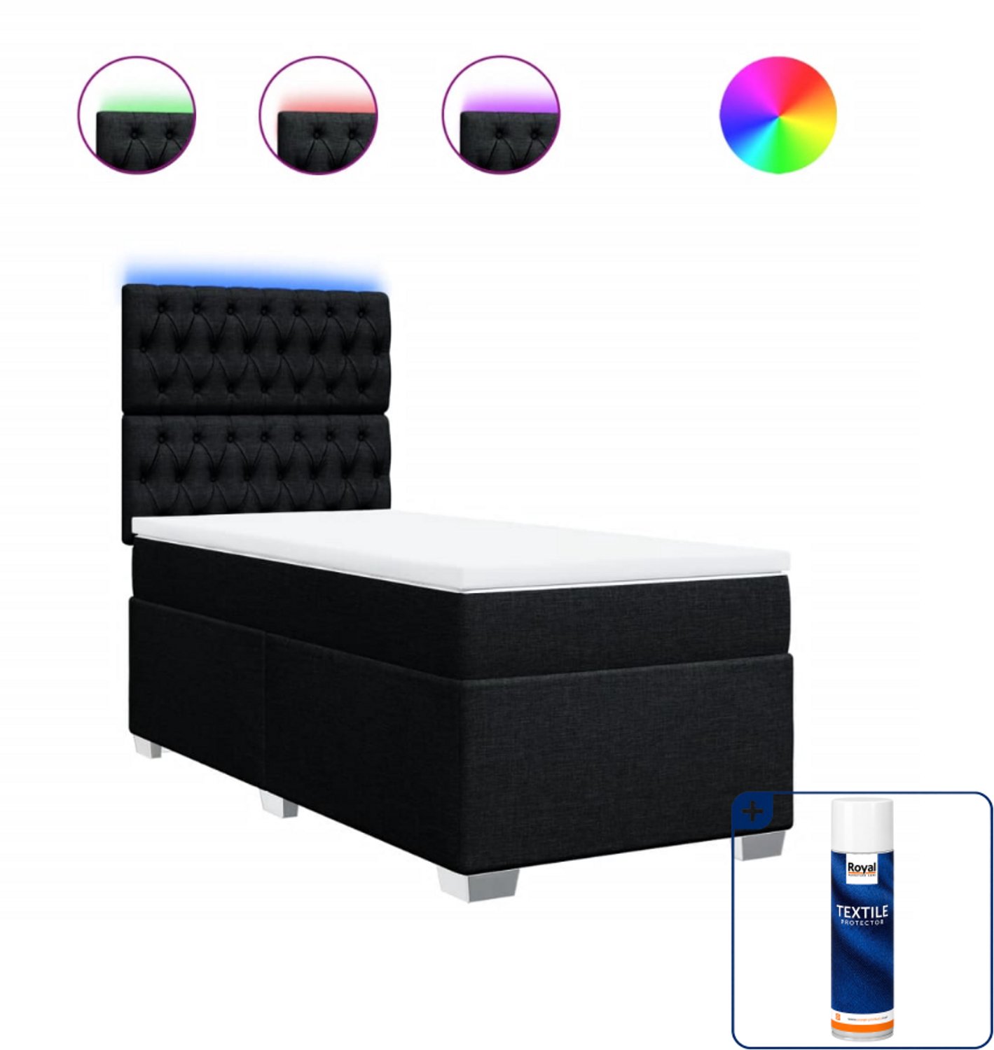 vidaXL boxspring met matras - 90 x 200 cm - stof - zwart - Inclusief textielbeschermer 500 ml