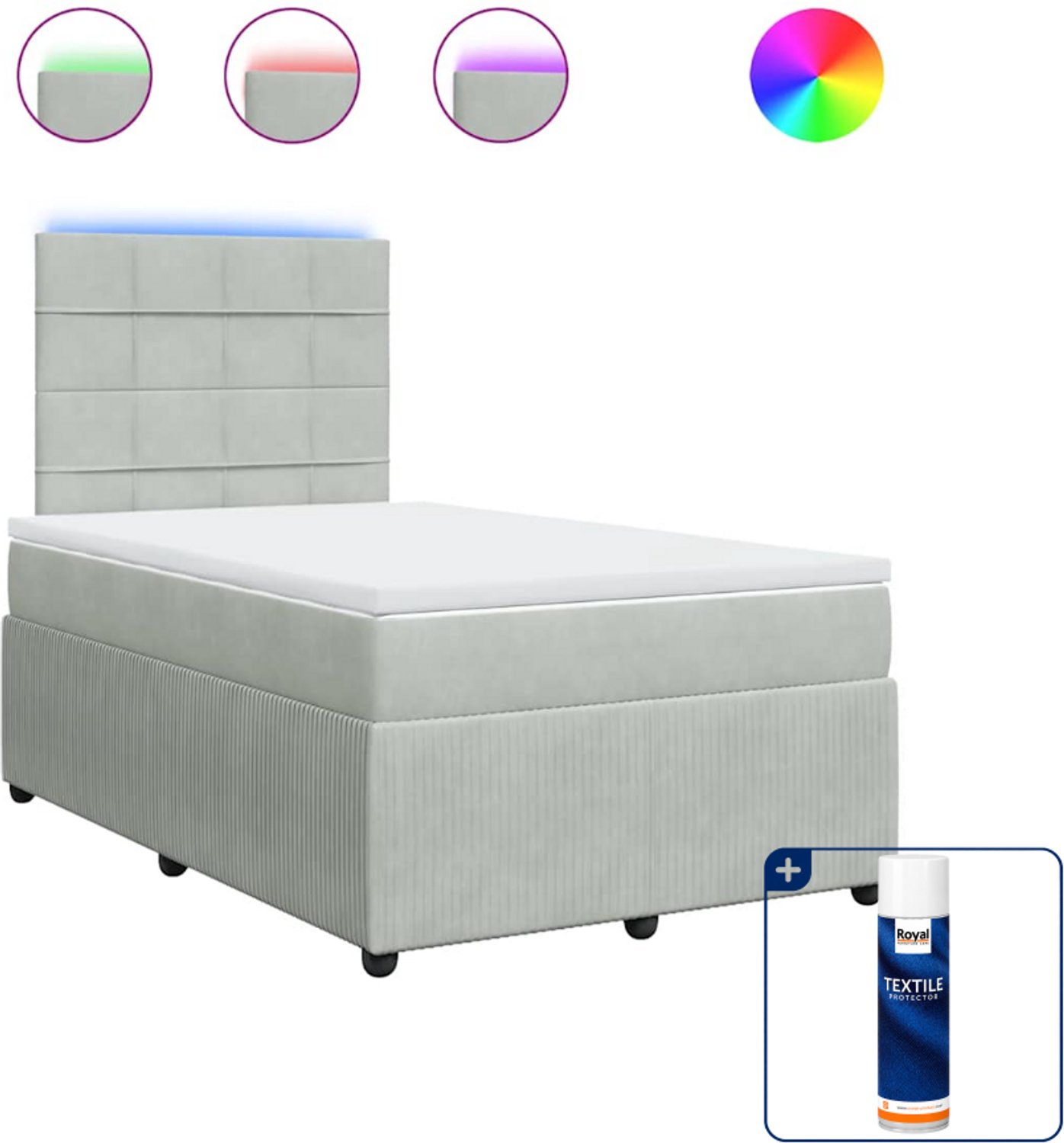 vidaXL boxspring met matras - 120x200 cm - fluweel - lichtgrijs - Inclusief textielbeschermer 500 ml Bruin