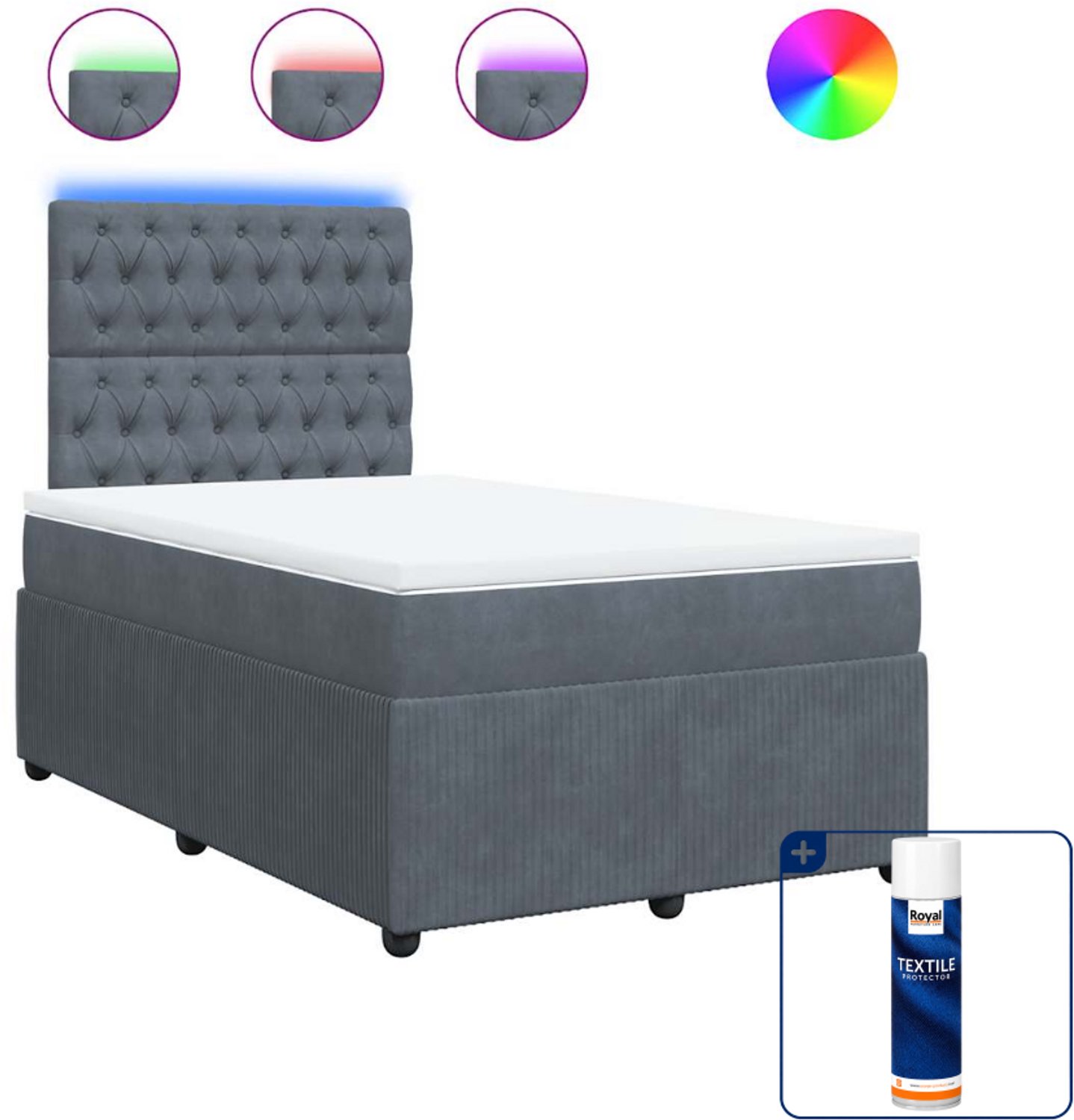 vidaXL boxspring met matras - 120 x 200 cm - fluweel - donkergrijs - Inclusief textielbeschermer 500 ml Bruin
