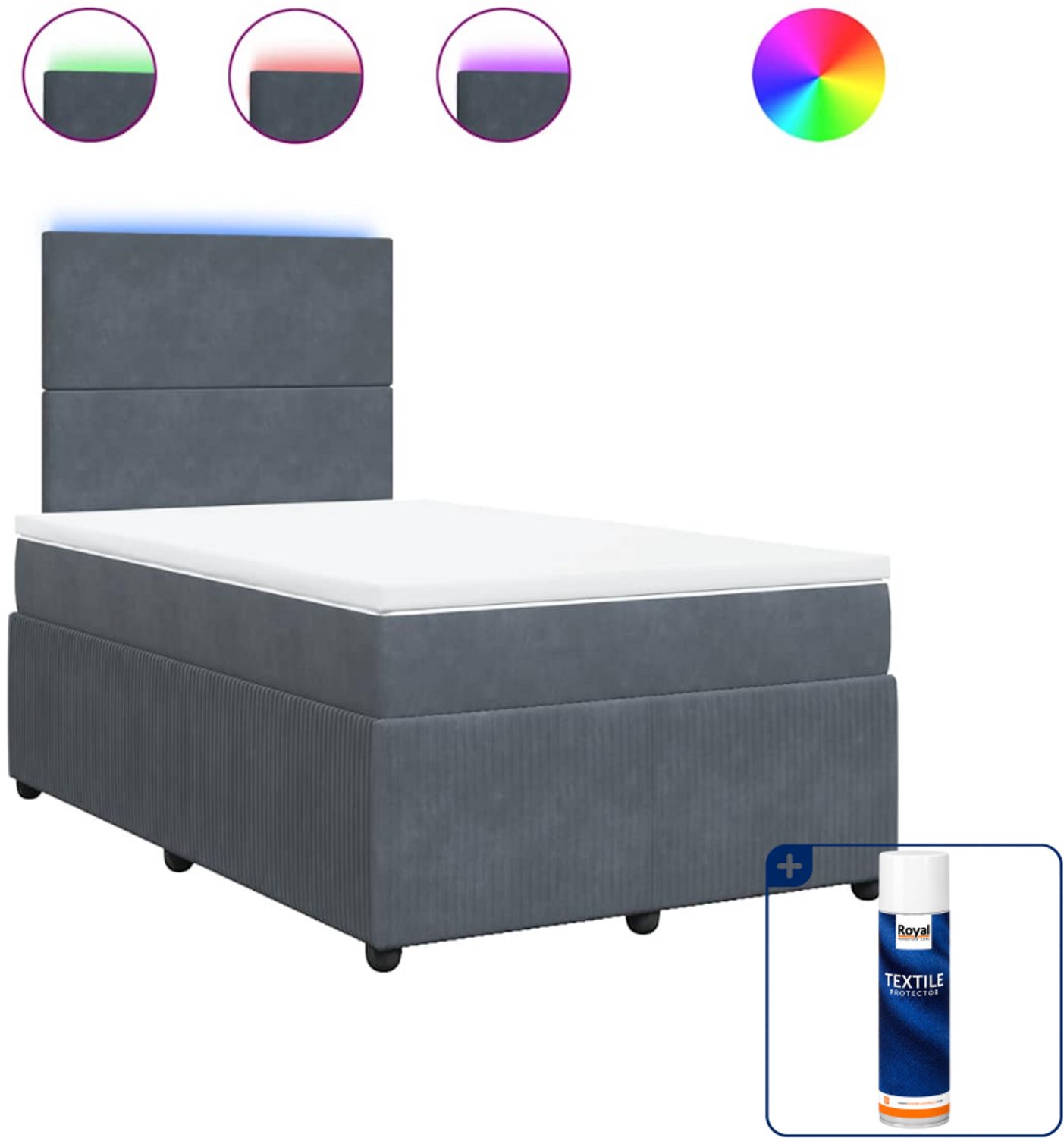 vidaXL boxspring met matras 120 x 200 cm - fluweel - donkergrijs - Inclusief textielbeschermer 500 ml Wit