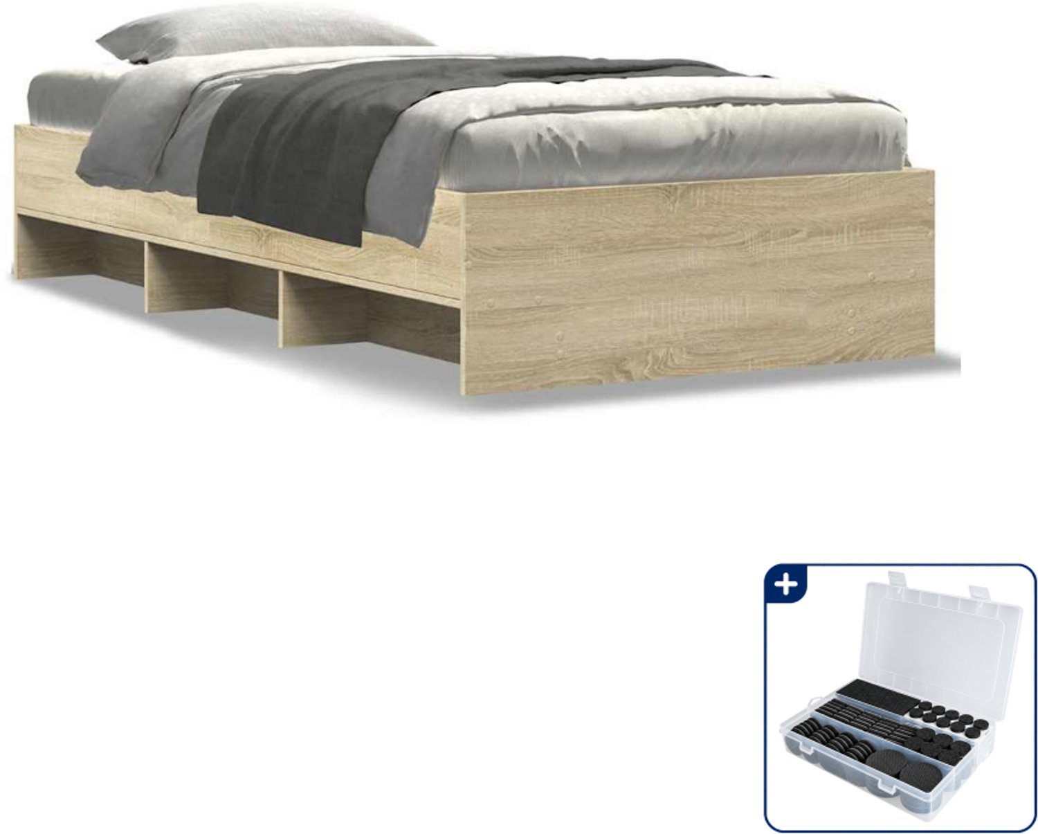 vidaXL bedframe - 75 x 190 cm - bewerkt hout - sonoma eiken - Inclusief antikrasvilt 177-delig Wit