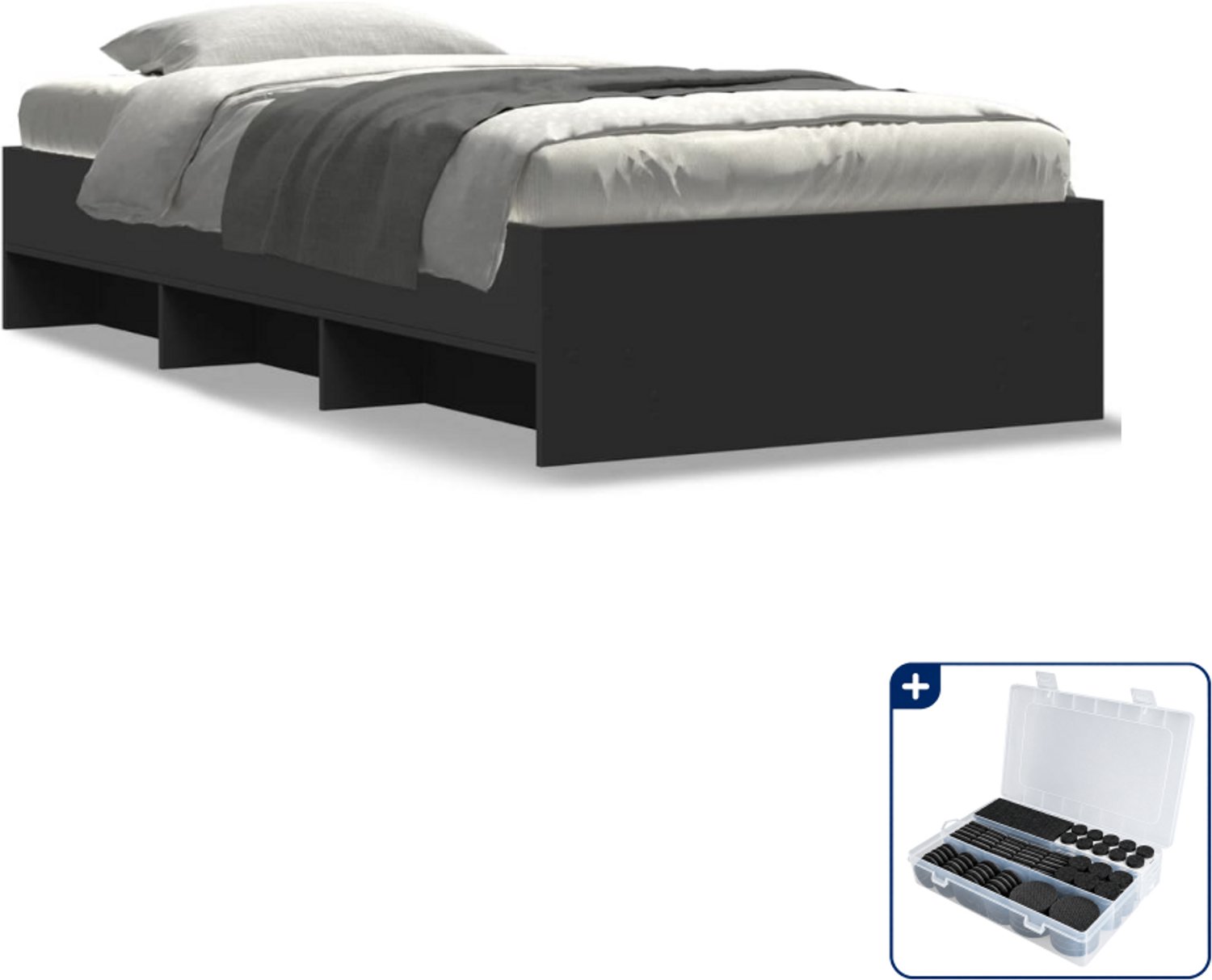 vidaXL bedframe - 100 x 200 cm - bewerkt hout - zwart - Inclusief antikrasvilt 177-delig Wit