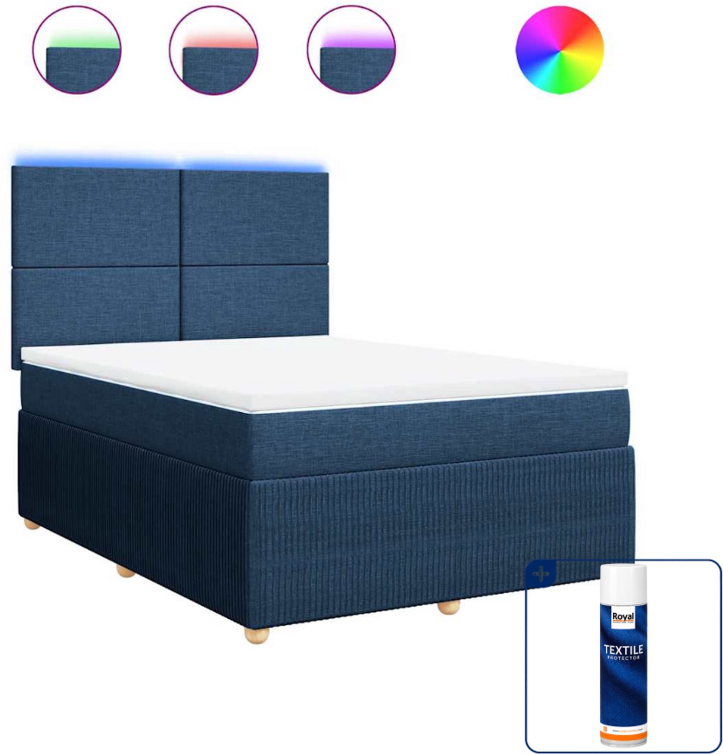vidaXL Queensize boxspring met matras - 160 x 200 cm - blauw - Inclusief textielbeschermer 500 ml