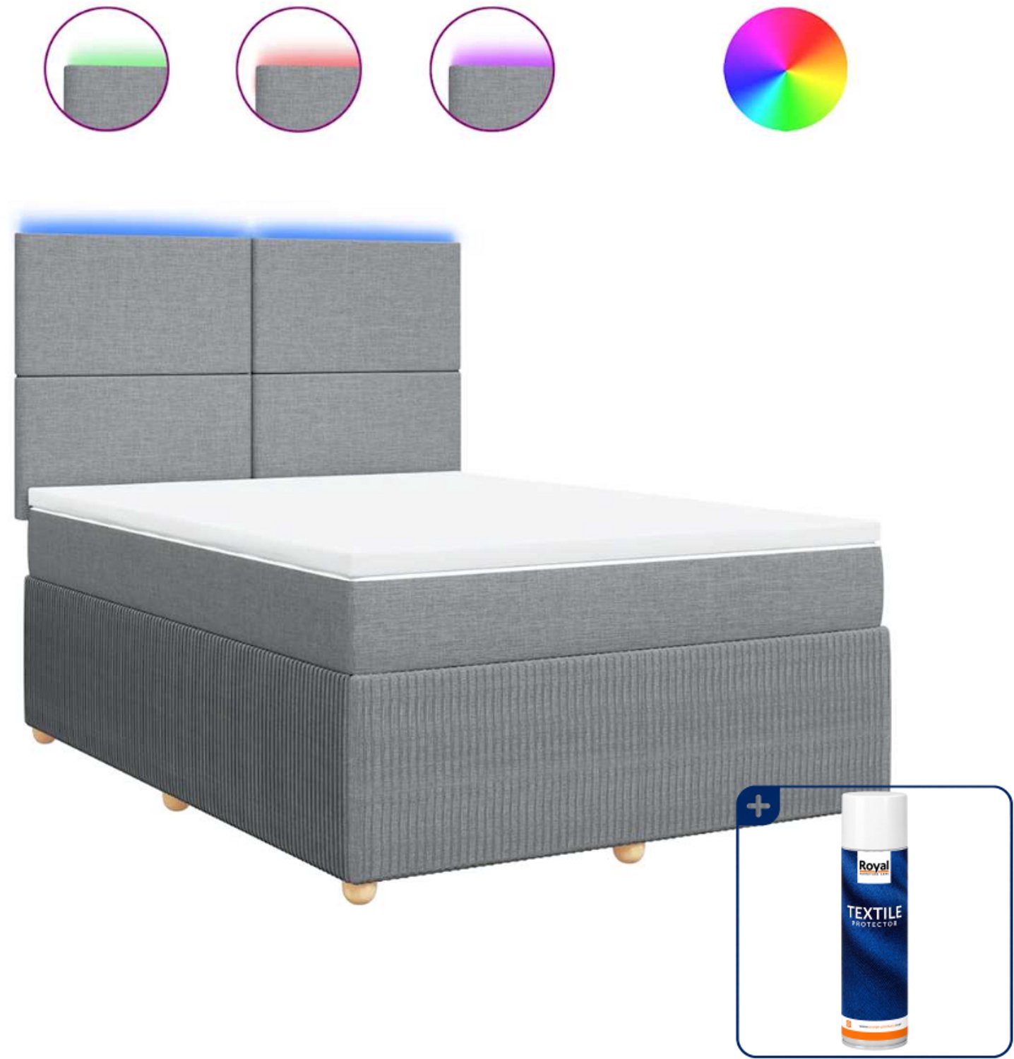 vidaXL Small double boxspring met matras - 140 x 200 cm - lichtgrijs - Inclusief textielbeschermer 500 ml