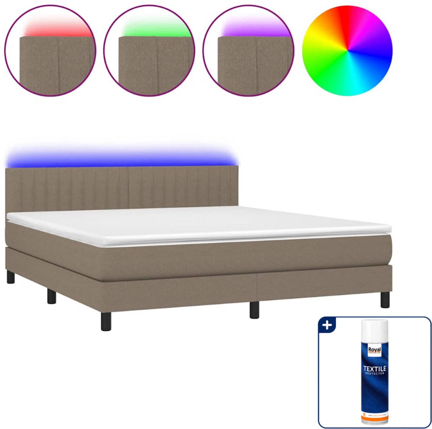 vidaXL Queensize boxspring met matras en LED - 160 x 200 cm - taupe - Inclusief textielbeschermer 500 ml
