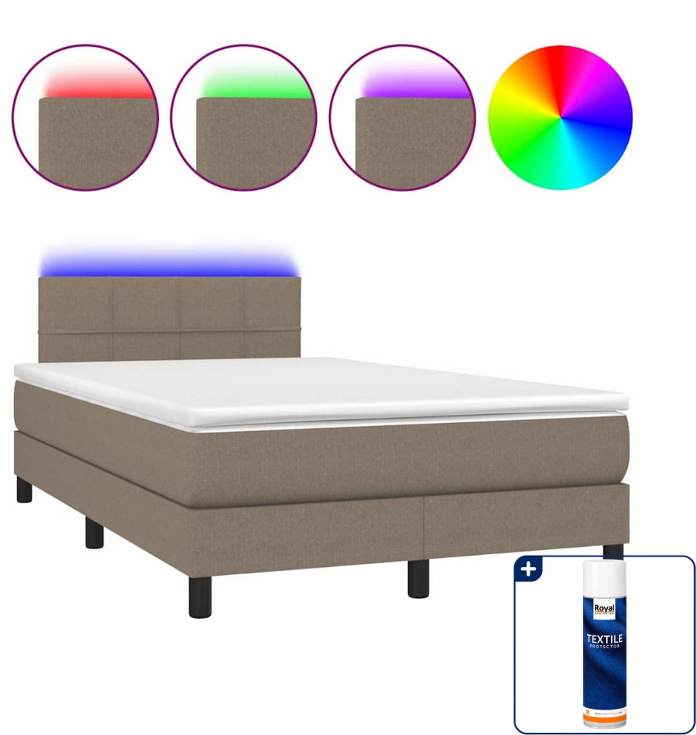 vidaXL boxspring met matras en LED - 120 x 200 cm - taupe - Inclusief textielbeschermer 500 ml