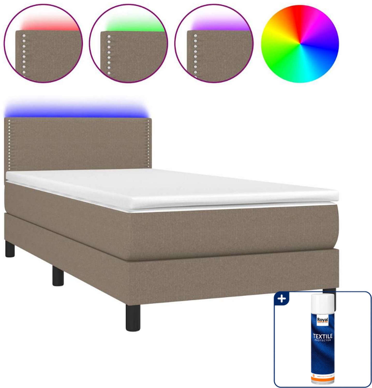 vidaXL Boxspring met matras en LED - 90 x 190 cm - taupe - Inclusief textielbeschermer 500 ml