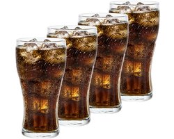 Coca Cola Glazen - Longdrinkglazen Classic - Frisdrankglazen voor feestelijke momenten - Vaatwasserbestendig - Transparant glas - 370 ml - 4 Stuks - Glaswerk - Drankglazen
