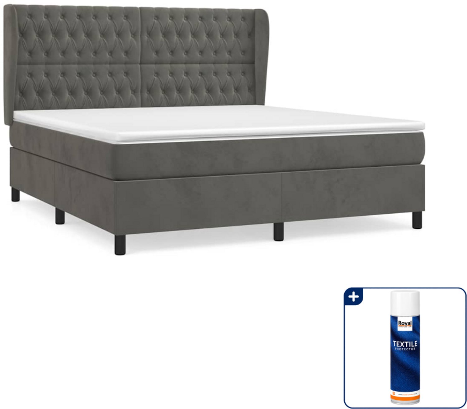 vidaXL boxspring - Queensize 160 x 200 cm - fluweel - donkergrijs - Inclusief textielbeschermer 500 ml