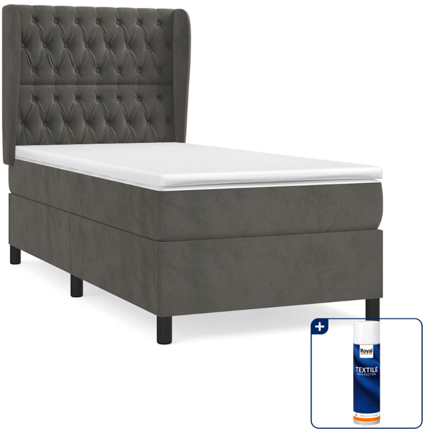 vidaXL boxspring - 90 x 190 cm - fluweel - donkergrijs - Inclusief textielbeschermer 500 ml