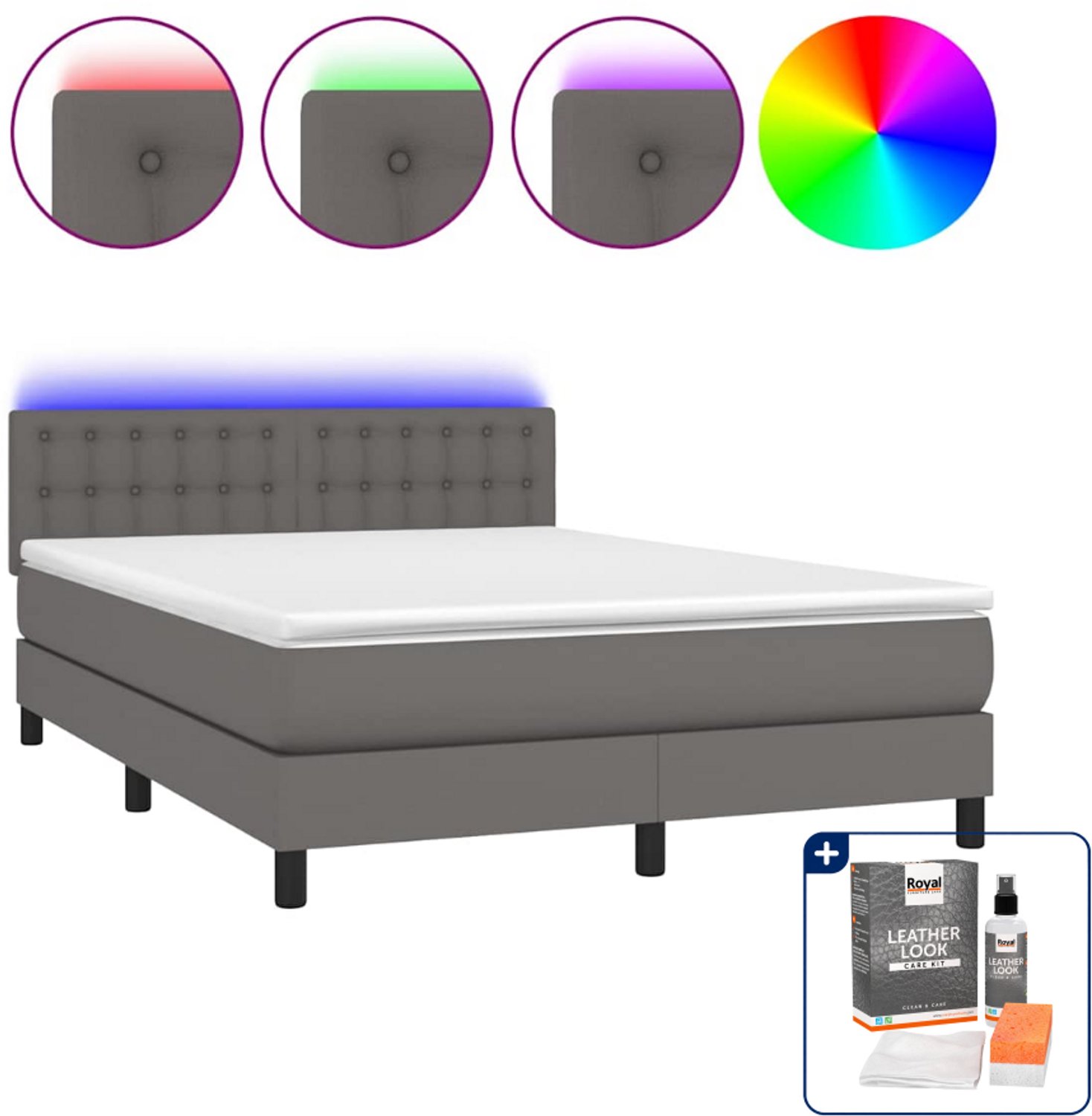 vidaXL boxspring - small double - 140 x 200 cm - grijs - Inclusief onderhoudsset voor kunstleer 150 ml