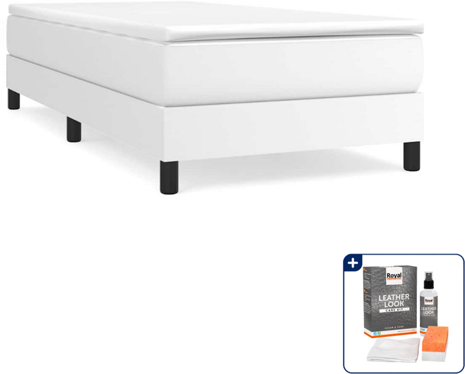 vidaXL boxspring met matras 90 x 190 cm - kunstleer - wit - Inclusief onderhoudsset voor kunstleer 150 ml