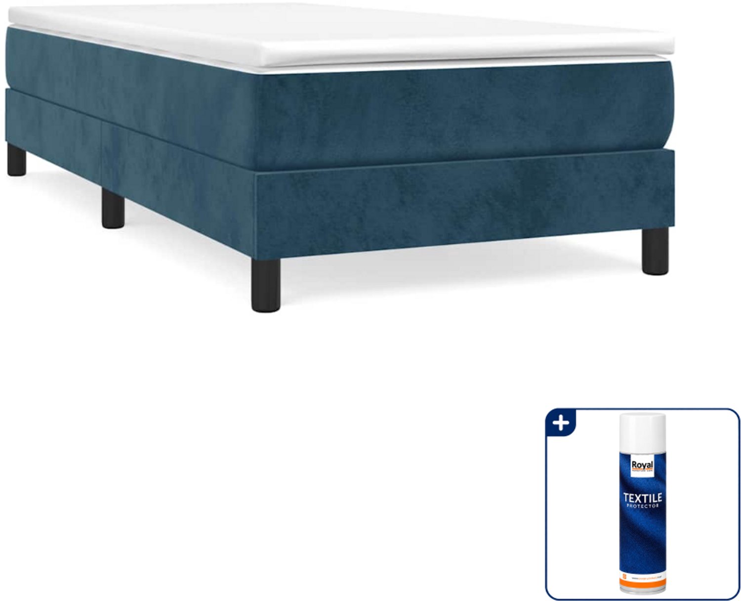 vidaXL boxspring met matras - 80 x 200 cm - fluweel - donkerblauw - Inclusief textielbeschermer 500 ml
