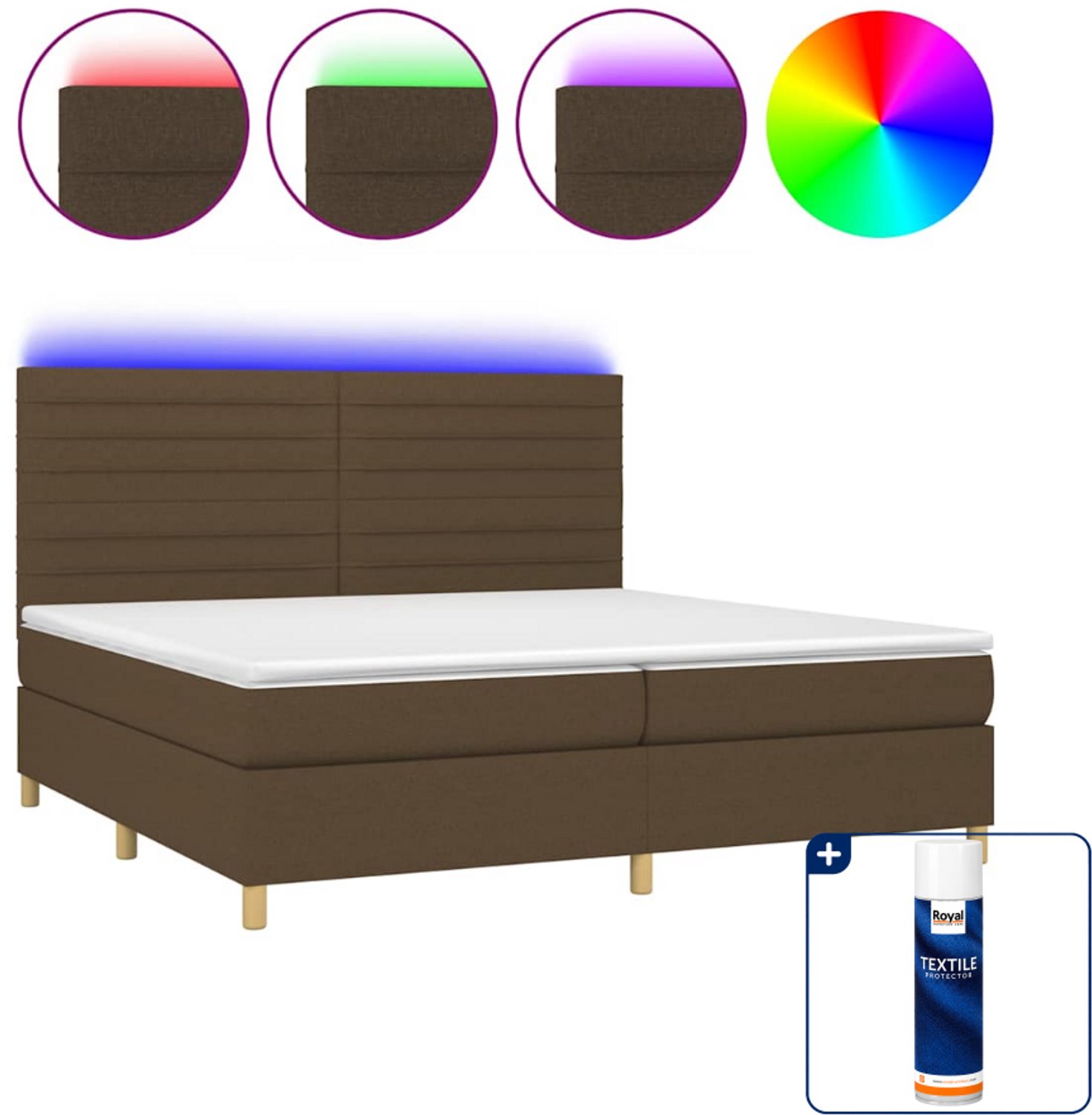vidaXL boxspring met matras en LED - super kingsize - donkerbruin - Inclusief textielbeschermer 500 ml