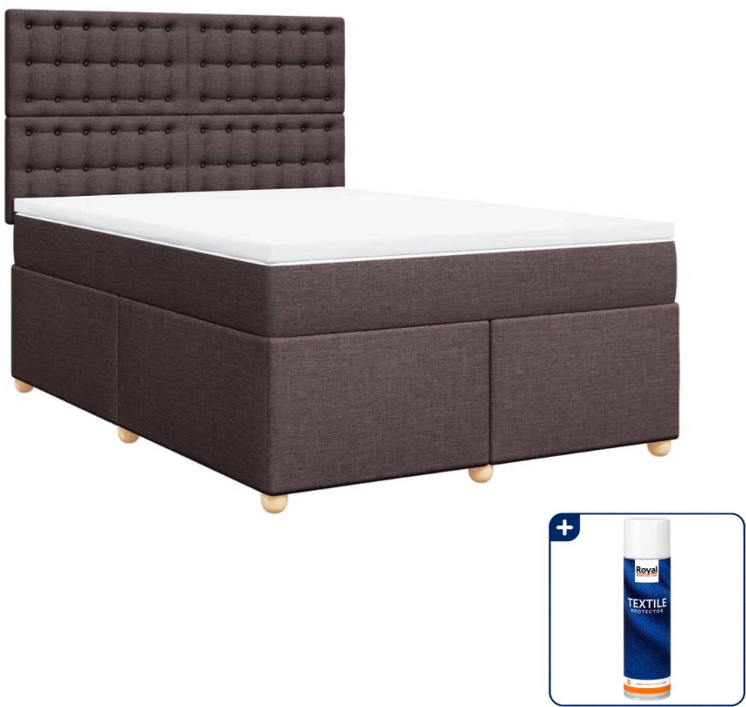vidaXL boxspring met matras - 140 x 190 cm - donkerbruin - Inclusief textielbeschermer 500 ml