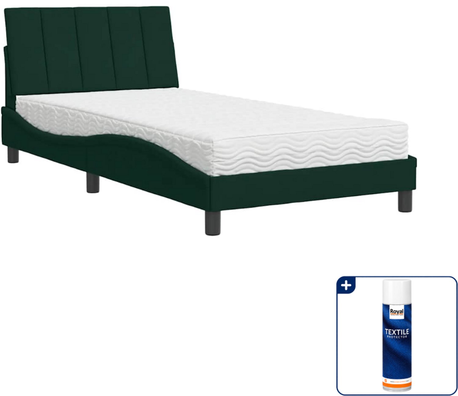 vidaXL Bed Hanko met matras - 100 x 200 cm - fluweel - donkergroen - Inclusief textielbeschermer 500 ml