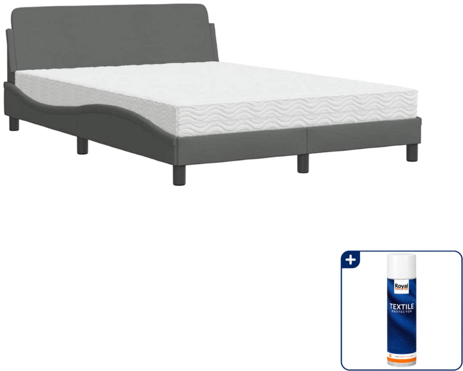 vidaXL Bed met matras Dover - 140 x 190 cm - donkergrijs - Inclusief textielbeschermer 500 ml Zwart