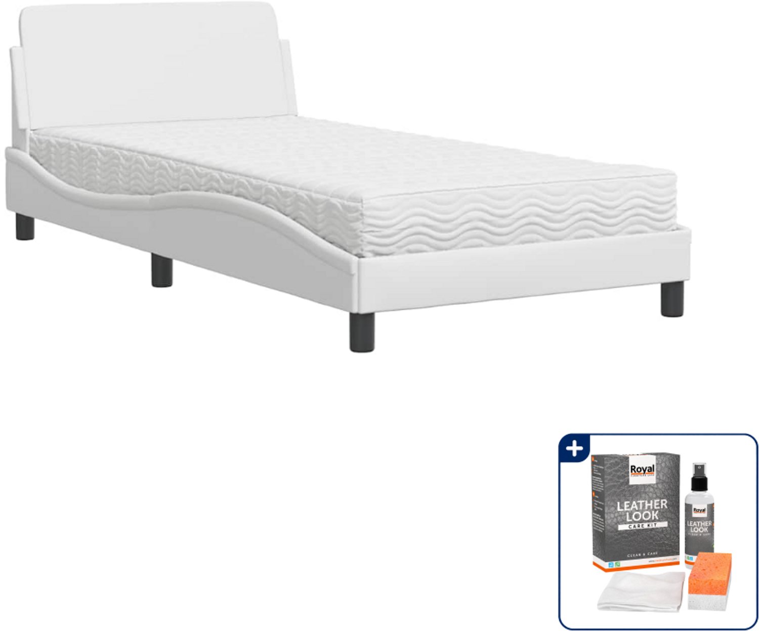 vidaXL Dover bed met matras - 100 x 200 cm - kunstleer - wit - Inclusief onderhoudsset voor kunstleer 150 ml