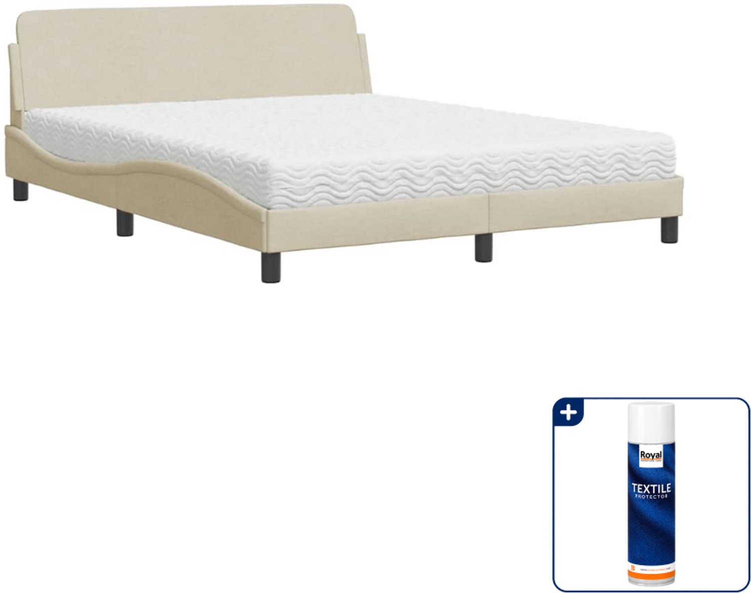 vidaXL Bed met matras Dover - Queensize - 160 x 200 cm - crème - Inclusief textielbeschermer 500 ml