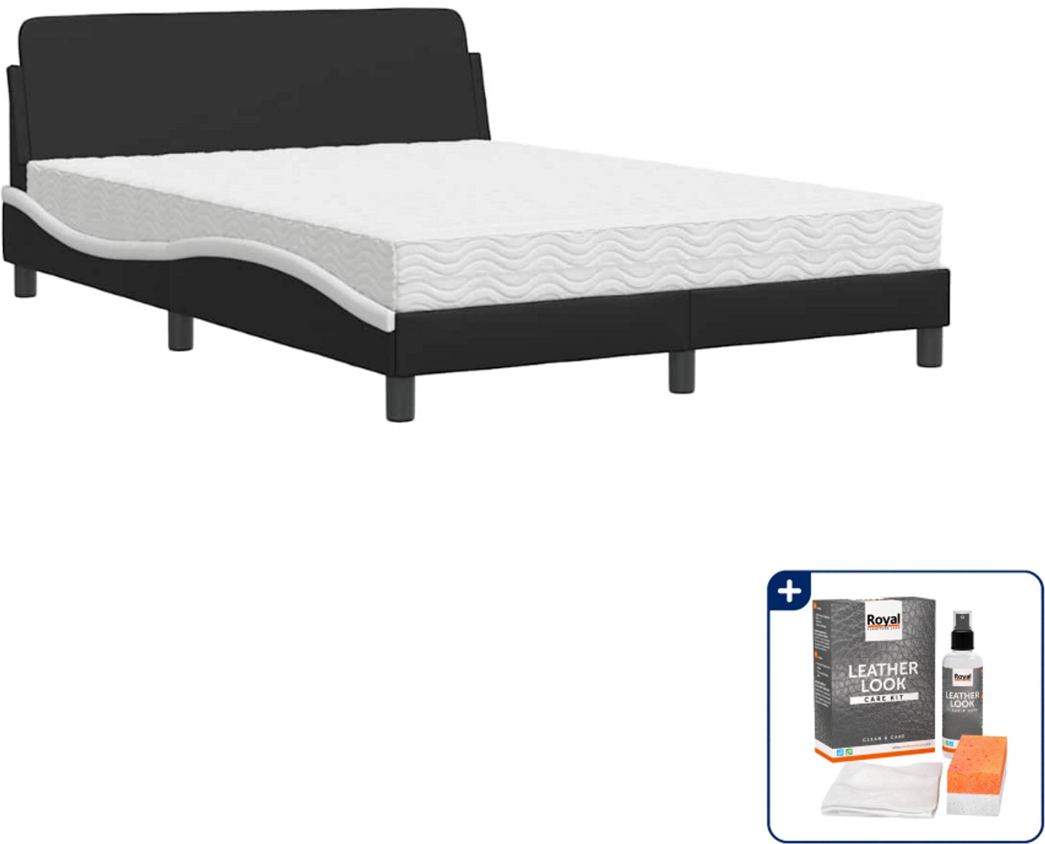 vidaXL Dover bed met matras - Small double - 140 x 200 cm - zwart en wit - Inclusief onderhoudsset voor kunstleer 150 ml Grijs